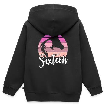 Geburtstag 16 Mädchen Pferd Reiten Stall Sechzehn - Kinder Premium Organic Zip Hoodie - Schwarz - Hinten - AI Model Kid Male (0cm)