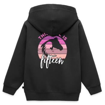 Geburtstag 15 Mädchen Pferd Reiten Stall Fünfzehn - Kinder Premium Organic Zip Hoodie - Schwarz - Hinten - AI Model Kid Male (0cm)