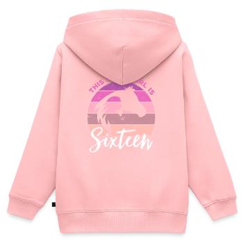 Geburtstag 16 Mädchen Pferd Reiten Stall Sechzehn - Kinder Premium Organic Zip Hoodie - Rosa - Hinten - AI Model Kid Female (0cm)