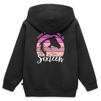 Geburtstag 16 Mädchen Pferd Reiten Stall Sechzehn - Kinder Premium Organic Zip Hoodie - Schwarz - Hinten - AI Model Kid Male (0cm)