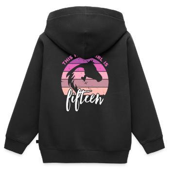 Geburtstag 15 Mädchen Pferd Reiten Stall Fünfzehn - Kinder Premium Organic Zip Hoodie - Schwarz - Hinten - AI Model Kid Male (0cm)