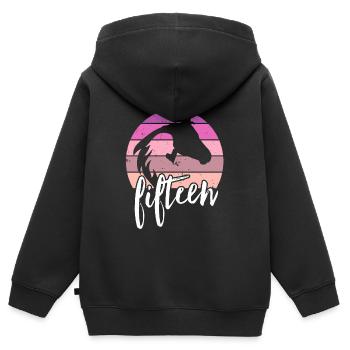 Geburtstag 15 Mädchen Pferd Reiten Stall Fünfzehn - Kinder Premium Organic Zip Hoodie - Schwarz - Hinten - AI Model Kid Male (0cm)
