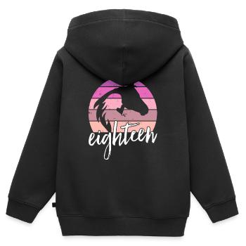 Geburtstag 18 Mädchen Pferd Reiten Stall Achtzehn - Kinder Premium Organic Zip Hoodie - Schwarz - Hinten - AI Model Kid Male (0cm)
