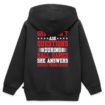 She Answers Questions During Ball Games 1 - Kinder Premium Organic Zip Hoodie - Schwarz - Hinten - AI Model Kid Male (0cm)