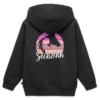 Geburtstag 16 Mädchen Pferd Reiten Stall Sechzehn - Kinder Premium Organic Zip Hoodie - Schwarz - Hinten - AI Model Kid Male (0cm)