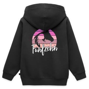 Geburtstag 15 Mädchen Pferd Reiten Stall Fünfzehn - Kinder Premium Organic Zip Hoodie - Schwarz - Hinten - AI Model Kid Male (0cm)