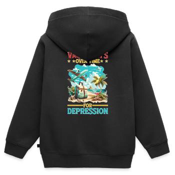 Les vacances sont terminées pour la dépression - Sweat Premium à capuche zippé enfant bio - noir - Dos - AI Model Kid Male (0cm)