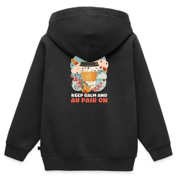 Au Pair Garder Calme Et Au Pair On - Sweat Premium à capuche zippé enfant bio - noir - Dos - AI Model Kid Male (0cm)