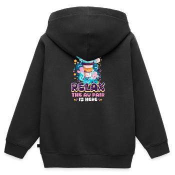 Au Pair Détendez-vous, Le Au Pair Est Là - Sweat Premium à capuche zippé enfant bio - noir - Dos - AI Model Kid Male (0cm)