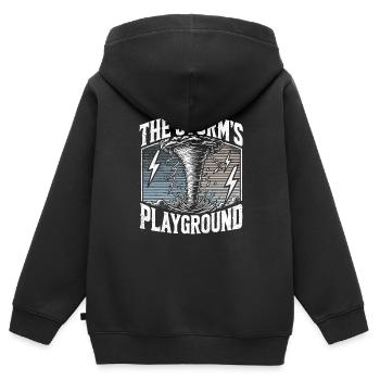 Découvrez le monde fascinant de la chasse aux tornades - Sweat Premium à capuche zippé enfant bio - noir - Dos - AI Model Kid Male (0cm)
