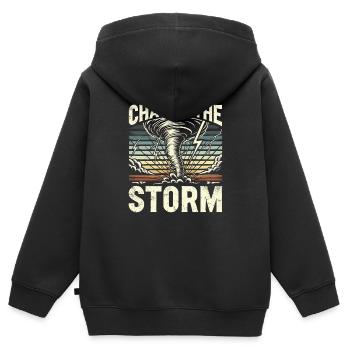 Erlebe Die Faszinierende Welt Des Tornadojagens - Kinder Premium Organic Zip Hoodie - Schwarz - Hinten - AI Model Kid Male (0cm)
