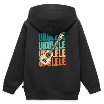 Ukulélé - Sweat Premium à capuche zippé enfant bio - noir - Dos - AI Model Kid Male (0cm)