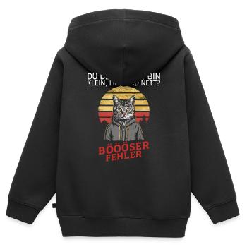 Vous pensez que je suis petite, douce et gentille ? Amusement - Sweat Premium à capuche zippé enfant bio - noir - Dos - AI Model Kid Male (0cm)