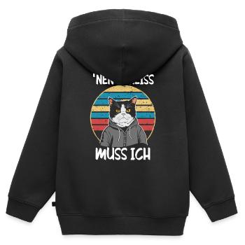 Drôle de chat qui dit : Je m’en fous - Sweat Premium à capuche zippé enfant bio - noir - Dos - AI Model Kid Male (0cm)