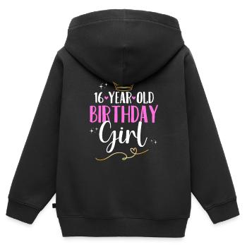 Geburtstag 16 Mädchen Birthday Girl Krone Sechzehn - Kinder Premium Organic Zip Hoodie - Schwarz - Hinten - AI Model Kid Male (0cm)