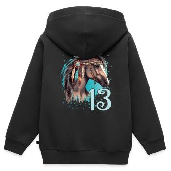 Geburtstag 13 Mädchen Pferd Reiten Stall Dreizehn - Kinder Premium Organic Zip Hoodie - Schwarz - Hinten - AI Model Kid Male (0cm)
