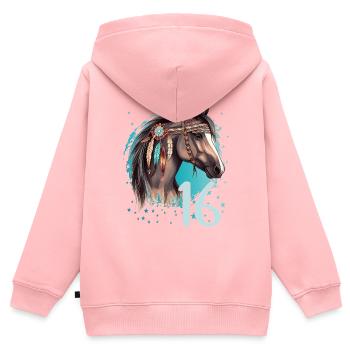 Geburtstag 16 Mädchen Pferd Reiten Stall Sechzehn - Kinder Premium Organic Zip Hoodie - Rosa - Hinten - AI Model Kid Female (0cm)
