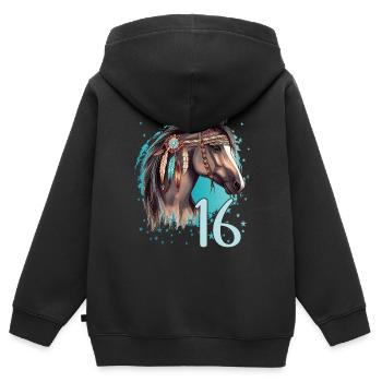 Geburtstag 16 Mädchen Pferd Reiten Stall Sechzehn - Kinder Premium Organic Zip Hoodie - Schwarz - Hinten - AI Model Kid Male (0cm)