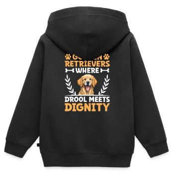 Golden Retrievers où la bave rencontre la dignité GR Dog - Sweat Premium à capuche zippé enfant bio - noir - Dos - AI Model Kid Male (0cm)