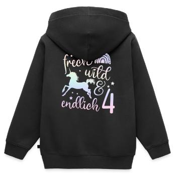 Geburtstag 4 Einhorn Vierter Geburtstag Mädchen 4 - Kinder Premium Organic Zip Hoodie - Schwarz - Hinten - AI Model Kid Male (0cm)