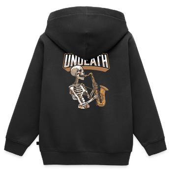 Saxophone Saxophone Squelette Mort-Mort - Sweat Premium à capuche zippé enfant bio - noir - Dos - AI Model Kid Male (0cm)