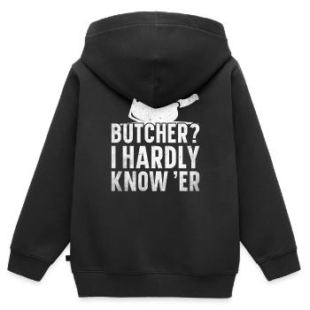 Boucherie, boucherie, boucherie, boucherie - Sweat Premium à capuche zippé enfant bio - noir - Dos - AI Model Kid Male (0cm)