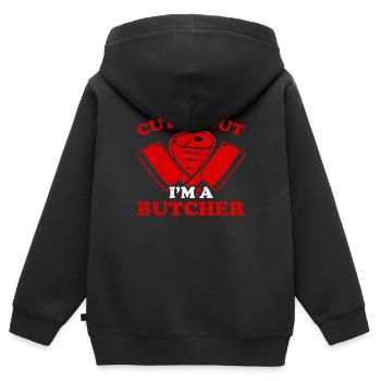 Boucherie, boucherie, boucherie, boucherie - Sweat Premium à capuche zippé enfant bio - noir - Dos - AI Model Kid Male (0cm)