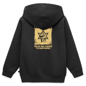 Krav Maga: Wir tun bösen Menschen Schlechtes an - Kinder Premium Organic Zip Hoodie - Schwarz - Hinten - AI Model Kid Male (0cm)