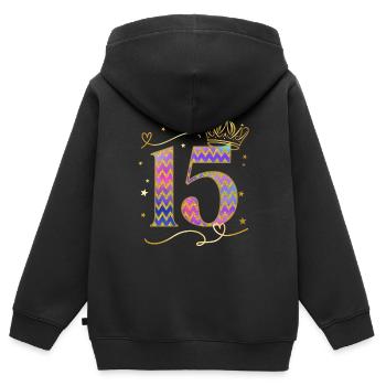 Geburtstag 15 Mädchen Birthday Girl Krone Fünfzehn - Kinder Premium Organic Zip Hoodie - Schwarz - Hinten - AI Model Kid Male (0cm)