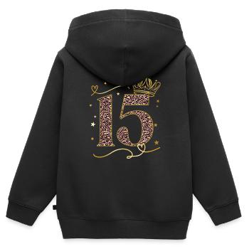 Geburtstag 15 Mädchen Birthday Girl Krone Fünfzehn - Kinder Premium Organic Zip Hoodie - Schwarz - Hinten - AI Model Kid Male (0cm)