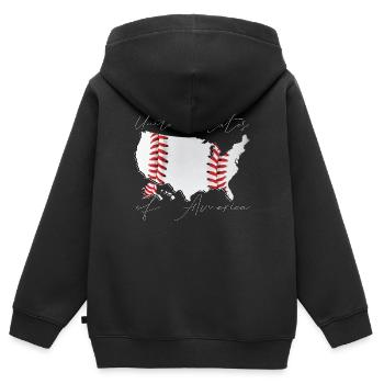 USA | echter Baseball | Landkarte Script - Kinder Premium Organic Zip Hoodie - Schwarz - Hinten - AI Model Kid Male (0cm)