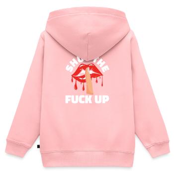 Humour noir Drôle Drôle Lèvres se taire - Sweat Premium à capuche zippé enfant bio - rose - Dos - AI Model Kid Female (0cm)