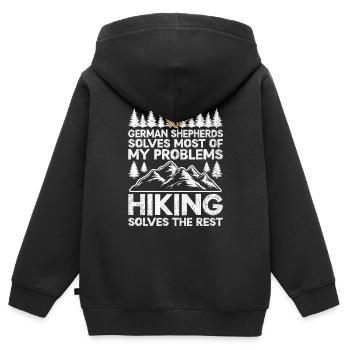 Deutsche Schäferhunde lösen die meisten meiner Probleme beim Wandern - Kinder Premium Organic Zip Hoodie - Schwarz - Hinten - AI Model Kid Male (0cm)