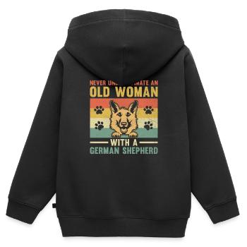 Never Underestimate An Old Woman With A German She - Kids Premium Organic Zip-up Hoodie - black - Back - AI Model Kid Male (0cm)
