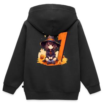 Witch Birthday Costume – Seven Years - Kids Premium Organic Zip-up Hoodie - black - Back - AI Model Kid Male (0cm)