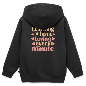 École-maison Maman Papa Vie de famille Parcours communautaire - Sweat Premium à capuche zippé enfant bio - noir - Dos - AI Model Kid Male (0cm)