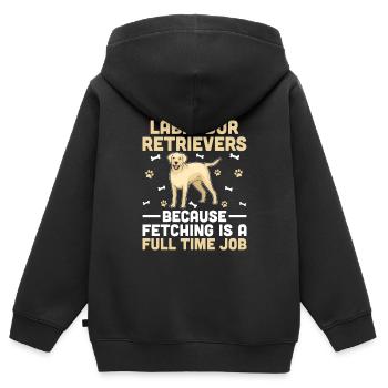Labrador Retriever, weil das Apportieren ein vollwertiger Zeitpunkt ist - Kinder Premium Organic Zip Hoodie - Schwarz - Hinten - AI Model Kid Male (0cm)