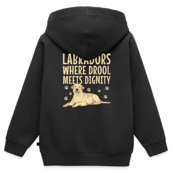 Labradors où la bave rencontre la dignité Labrador Retri - Sweat Premium à capuche zippé enfant bio - noir - Dos - AI Model Kid Male (0cm)