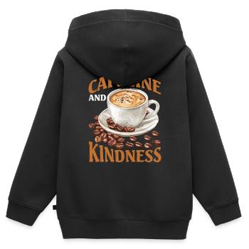Caféine et gentillesse 5 - Sweat Premium à capuche zippé enfant bio - noir - Dos - AI Model Kid Male (0cm)