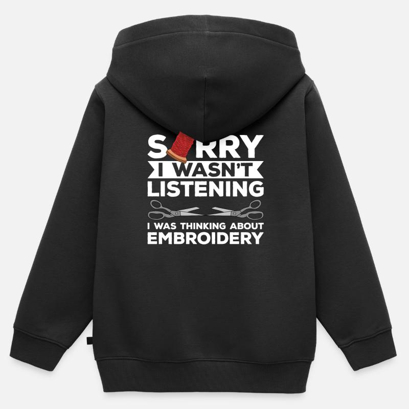 Broderie Perles Motif de broderie Point de croix - Sweat Premium à capuche zippé enfant bio - noir