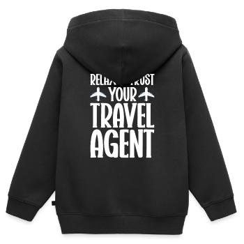 Commis au tourisme Agence de voyages - Sweat Premium à capuche zippé enfant bio - noir - Dos - AI Model Kid Male (0cm)