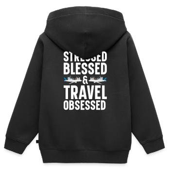 Commis au tourisme Agence de voyages - Sweat Premium à capuche zippé enfant bio - noir - Dos - AI Model Kid Male (0cm)
