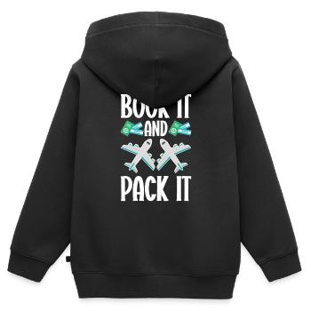 Commis au tourisme Agence de voyages - Sweat Premium à capuche zippé enfant bio - noir - Dos - AI Model Kid Male (0cm)
