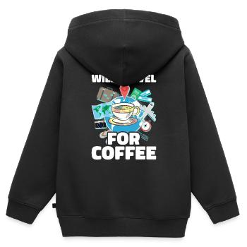 Commis au tourisme Agence de voyages - Sweat Premium à capuche zippé enfant bio - noir - Dos - AI Model Kid Male (0cm)