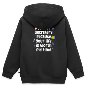 Schulsekretär, Weil Ihr Leben Meine Zeit Wert - Kinder Premium Organic Zip Hoodie - Schwarz - Hinten - AI Model Kid Male (0cm)
