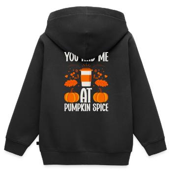 Citrouille Épices Latte Automne Halloween Citrouille Épices Épices - Sweat Premium à capuche zippé enfant bio - noir - Dos - AI Model Kid Male (0cm)
