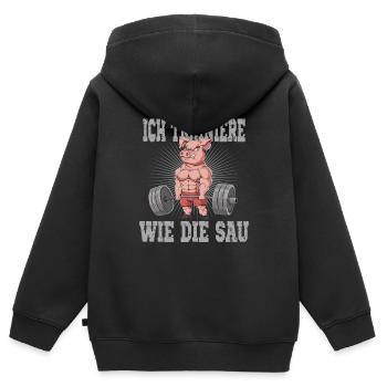 Ich trainiere wie die Sau Schwein Fitness-Studio - Kinder Premium Organic Zip Hoodie - Schwarz - Hinten - AI Model Kid Male (0cm)