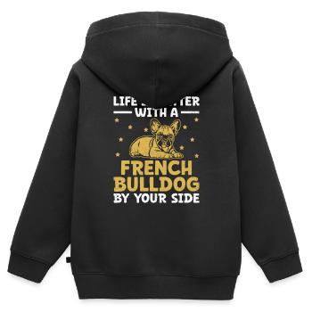 La vie est meilleure avec un bouledogue français à vos côtés - Sweat Premium à capuche zippé enfant bio - noir - Dos - AI Model Kid Male (0cm)