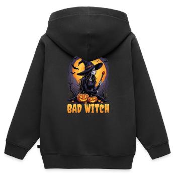 Costume de sorcière d’Halloween Balai de sorcière - Sweat Premium à capuche zippé enfant bio - noir - Dos - AI Model Kid Male (0cm)