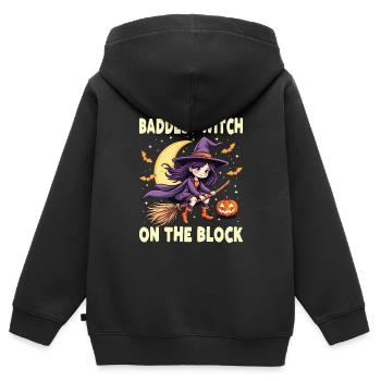 Costume de sorcière d’Halloween Balai de sorcière - Sweat Premium à capuche zippé enfant bio - noir - Dos - AI Model Kid Male (0cm)